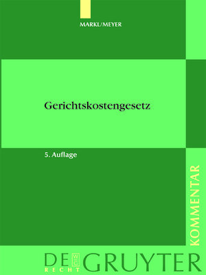 cover image of Markl / Meyer--Gerichtskostengesetz mit Gerichtsvollzieherkostengesetz